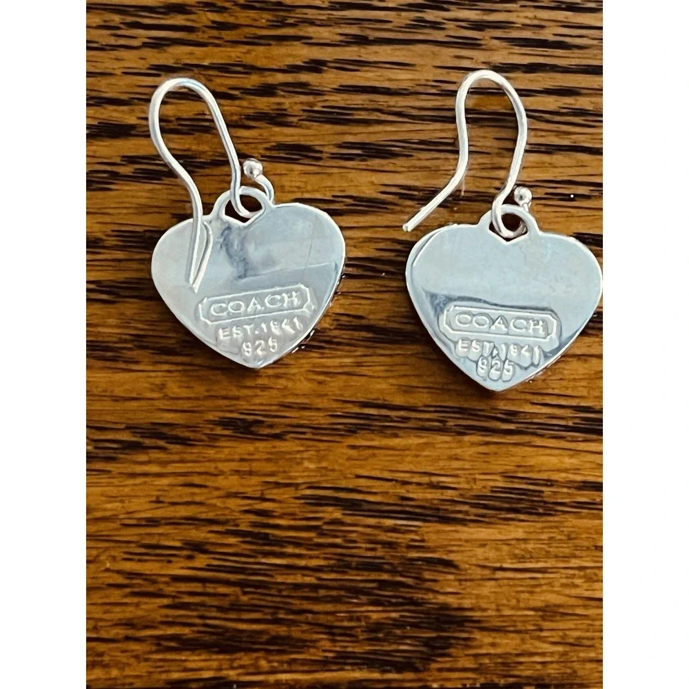 Vintage COACH Sterling Silver 925 Dangle/Drop Earrings All Over C - Picture 3 of 4